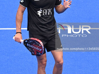 Paquito Navarro and Juan Lebron are competing in the Round of 16 of the BNL Italy Major Premier Padel at Foro Italico in Rome, Italy, on Jul...