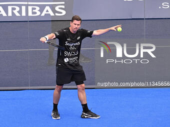 Paquito Navarro and Juan Lebron are competing in the Round of 16 of the BNL Italy Major Premier Padel at Foro Italico in Rome, Italy, on Jul...