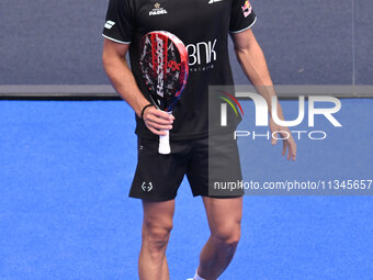 Paquito Navarro and Juan Lebron are competing in the Round of 16 of the BNL Italy Major Premier Padel at Foro Italico in Rome, Italy, on Jul...