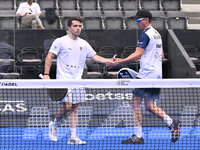 Victor Ruiz and Lucas Bergamini are competing in the Round of 16 of the BNL Italy Major Premier Padel at Foro Italico in Rome, Italy, on Jul...