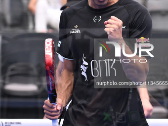 Paquito Navarro and Juan Lebron are competing in the Round of 16 of the BNL Italy Major Premier Padel at Foro Italico in Rome, Italy, on Jul...