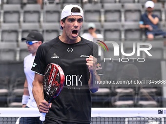 Paquito Navarro and Juan Lebron are competing in the Round of 16 of the BNL Italy Major Premier Padel at Foro Italico in Rome, Italy, on Jul...