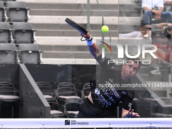 Paquito Navarro and Juan Lebron are competing in the Round of 16 of the BNL Italy Major Premier Padel at Foro Italico in Rome, Italy, on Jul...