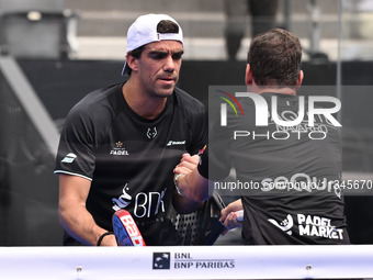 Paquito Navarro and Juan Lebron are competing in the Round of 16 of the BNL Italy Major Premier Padel at Foro Italico in Rome, Italy, on Jul...