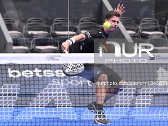 Paquito Navarro and Juan Lebron are competing in the Round of 16 of the BNL Italy Major Premier Padel at Foro Italico in Rome, Italy, on Jul...