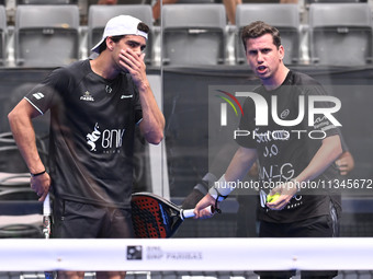 Paquito Navarro and Juan Lebron are competing in the Round of 16 of the BNL Italy Major Premier Padel at Foro Italico in Rome, Italy, on Jul...