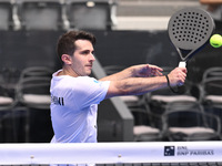 Victor Ruiz and Lucas Bergamini are competing in the Round of 16 of the BNL Italy Major Premier Padel at Foro Italico in Rome, Italy, on Jul...