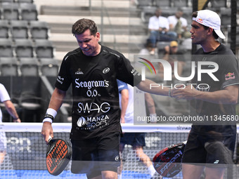 Paquito Navarro and Juan Lebron are competing in the Round of 16 of the BNL Italy Major Premier Padel at Foro Italico in Rome, Italy, on Jul...