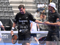 Paquito Navarro and Juan Lebron are competing in the Round of 16 of the BNL Italy Major Premier Padel at Foro Italico in Rome, Italy, on Jul...