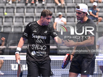 Paquito Navarro and Juan Lebron are competing in the Round of 16 of the BNL Italy Major Premier Padel at Foro Italico in Rome, Italy, on Jul...