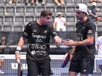 Paquito Navarro and Juan Lebron are competing in the Round of 16 of the BNL Italy Major Premier Padel at Foro Italico in Rome, Italy, on Jul...