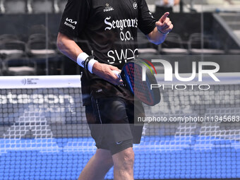 Paquito Navarro and Juan Lebron are competing in the Round of 16 of the BNL Italy Major Premier Padel at Foro Italico in Rome, Italy, on Jul...