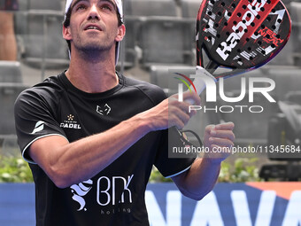 Paquito Navarro and Juan Lebron are competing in the Round of 16 of the BNL Italy Major Premier Padel at Foro Italico in Rome, Italy, on Jul...