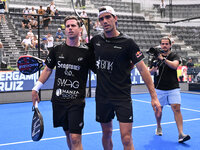 Paquito Navarro and Juan Lebron are competing in the Round of 16 of the BNL Italy Major Premier Padel at Foro Italico in Rome, Italy, on Jul...