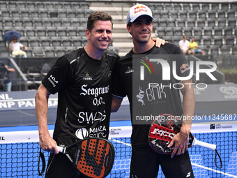 Paquito Navarro and Juan Lebron are competing in the Round of 16 of the BNL Italy Major Premier Padel at Foro Italico in Rome, Italy, on Jul...