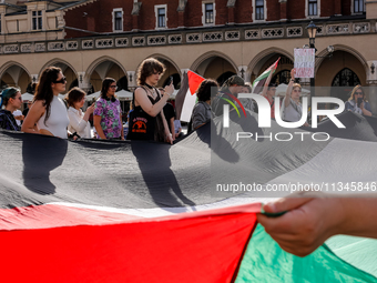 Palestinians and their supporters hold a protest on an International Refugee Day in support of Palestine and against Israeli war actions in...