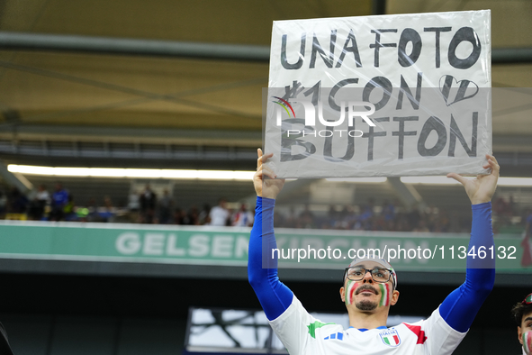 Italian supporters prior the UEFA EURO 2024 group stage match between Spain and Italy at Arena AufSchalke on June 20, 2024 in Gelsenkirchen,...