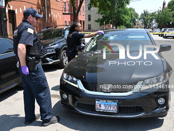 A vehicle is being found at the crime scene riddled with bullet holes and bullet damage. Two male victims are in critical condition after be...