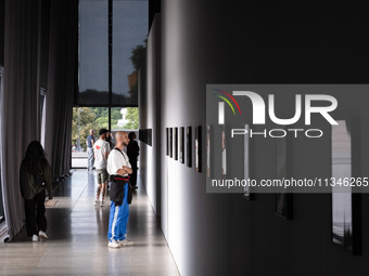 People are visiting the New National Gallery Of Berlin, Neue Nationalgalerie in Berlin, Germany, on June 20, 2024. (