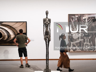 People are visiting the New National Gallery Of Berlin, Neue Nationalgalerie in Berlin, Germany, on June 20, 2024. (