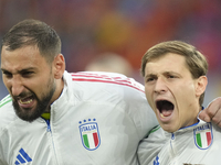 Gianluigi Donnarumma goalkeeper of Italy and Paris Saint-Germain and Nicolo Barella central midfield of Italy and Inter Milan prior the UEFA...