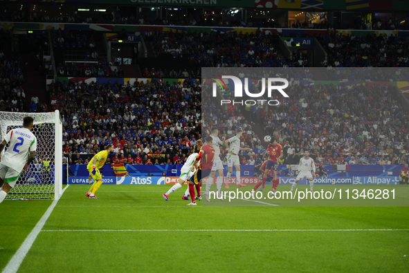 Pedri central midfield of Spain and FC Barcelona shooting to goal during the UEFA EURO 2024 group stage match between Spain and Italy at Are...