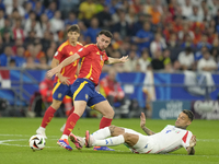 Aymeric Laporte centre-back of Spain and Al-Nassr FC and Gianluca Scamacca centre-forward of Italy and Atalanta BC  compete for the ball dur...