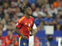 Nico Williams left winger of Spain and Athletic Club Bilbao lament a failed occasion during the UEFA EURO 2024 group stage match between Spa...