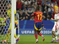 Nico Williams left winger of Spain and Athletic Club Bilbao lament a failed occasion during the UEFA EURO 2024 group stage match between Spa...