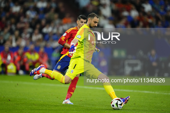 Gianluigi Donnarumma goalkeeper of Italy and Paris Saint-Germain during the UEFA EURO 2024 group stage match between Spain and Italy at Aren...