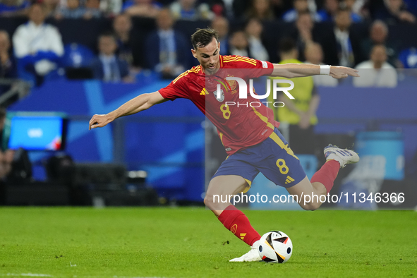 Fabian Ruiz central midfield of Spain and Paris Saint-Germain shooting to goal during the UEFA EURO 2024 group stage match between Spain and...