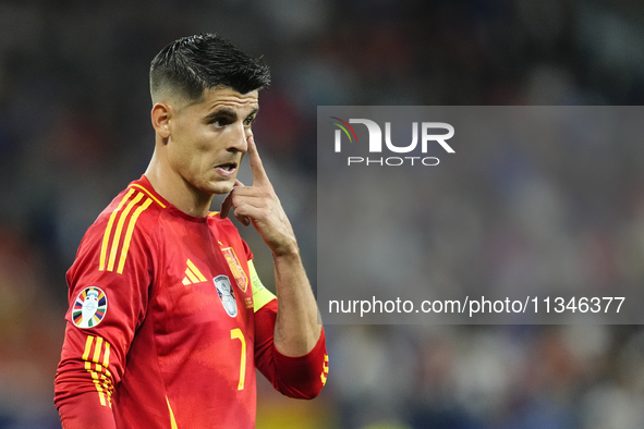 Alvaro Morata centre-forward of Spain and Atletico de Madrid during the UEFA EURO 2024 group stage match between Spain and Italy at Arena Au...