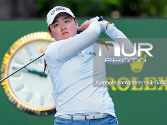 Allisen Corpuz of Kapolei, Hawaii hits from the 18th tee during the first round of the KPMG Women's PGA Championship at Sahalee Country Club...