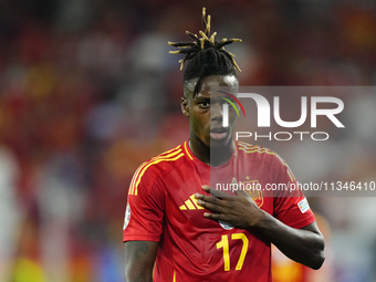 Nico Williams left winger of Spain and Athletic Club Bilbao during the UEFA EURO 2024 group stage match between Spain and Italy at Arena Auf...