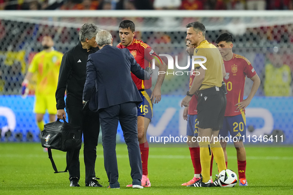 Rodrigo Hernandez defensive midfield of Spain and Manchester City lies injured on the pitch during the UEFA EURO 2024 group stage match betw...