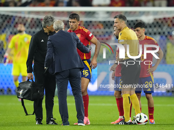 Rodrigo Hernandez defensive midfield of Spain and Manchester City lies injured on the pitch during the UEFA EURO 2024 group stage match betw...