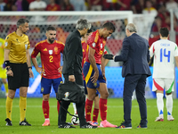 Rodrigo Hernandez defensive midfield of Spain and Manchester City lies injured on the pitch during the UEFA EURO 2024 group stage match betw...