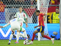 Lamine Yamal right winger of Spain and FC Barcelona in action during the UEFA EURO 2024 group stage match between Spain and Italy at Arena A...