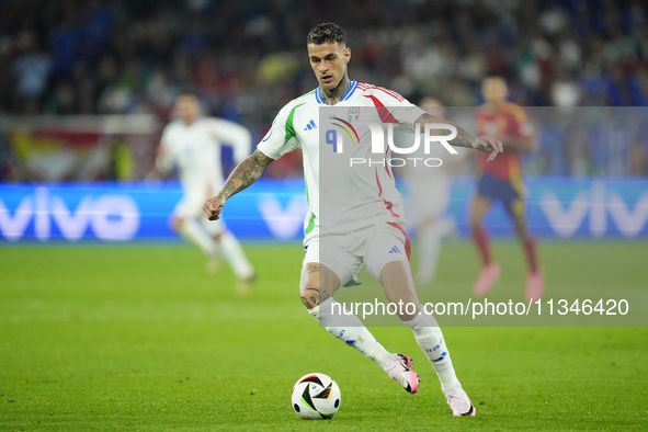 Gianluca Scamacca centre-forward of Italy and Atalanta BC during the UEFA EURO 2024 group stage match between Spain and Italy at Arena AufSc...