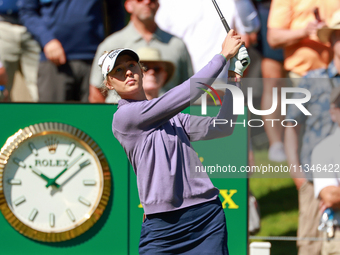 Nelly Korda of Bradenton, Florida hits from the 17th tee during the first round of the KPMG Women's PGA Championship at Sahalee Country Club...