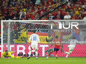 Riccardo Calafiori centre-back of Italy and Bologna FC 1909 own goal during the UEFA EURO 2024 group stage match between Spain and Italy at...