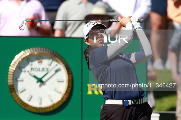 Ruoning Yin of China hits from the 17th tee during the first round of the KPMG Women's PGA Championship at Sahalee Country Club on Thursday,...