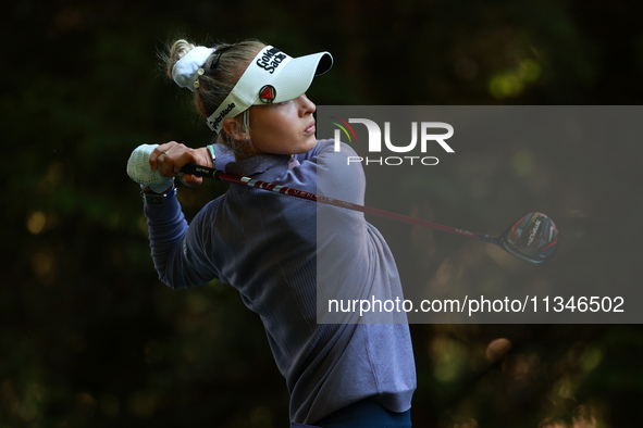 Nelly Korda of the United States tees off on16th hole during Day One of the KPMG Women's PGA Championship at Sahalee Country Club in Sammami...