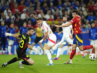 Mateo Retegui centre-forward of Italy and Genoa CFC shooting to goal during the UEFA EURO 2024 group stage match between Spain and Italy at...