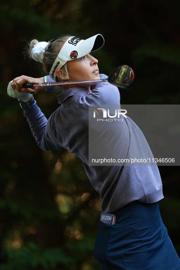 Nelly Korda of the United States tees off on16th hole during Day One of the KPMG Women's PGA Championship at Sahalee Country Club in Sammami...