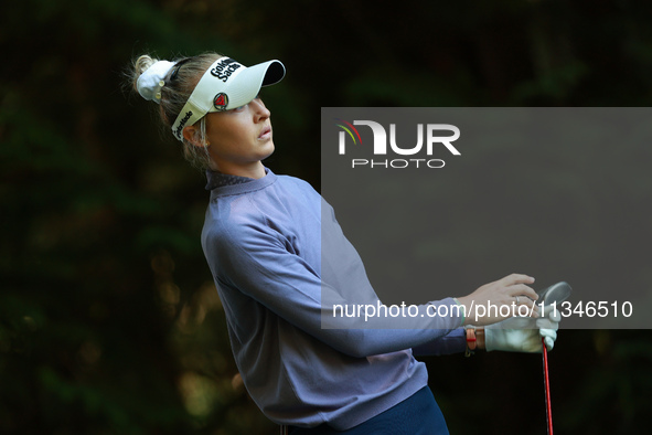 Nelly Korda of the United States tees off on16th hole during Day One of the KPMG Women's PGA Championship at Sahalee Country Club in Sammami...