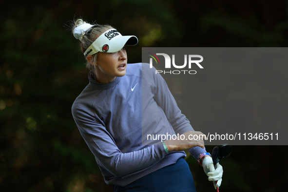 Nelly Korda of the United States tees off on16th hole during Day One of the KPMG Women's PGA Championship at Sahalee Country Club in Sammami...