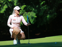 Charley Hull of England lines up her putt on the 15th green during Day One of the KPMG Women's PGA Championship at Sahalee Country Club in S...