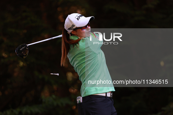 Leone Maguire of Ireland tees off on the 16th hole during Day One of the KPMG Women's PGA Championship at Sahalee Country Club in Sammamish,...