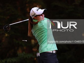 Leone Maguire of Ireland tees off on the 16th hole during Day One of the KPMG Women's PGA Championship at Sahalee Country Club in Sammamish,...